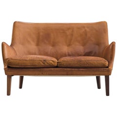 Arne Vodder Original Cognac Leather Settee