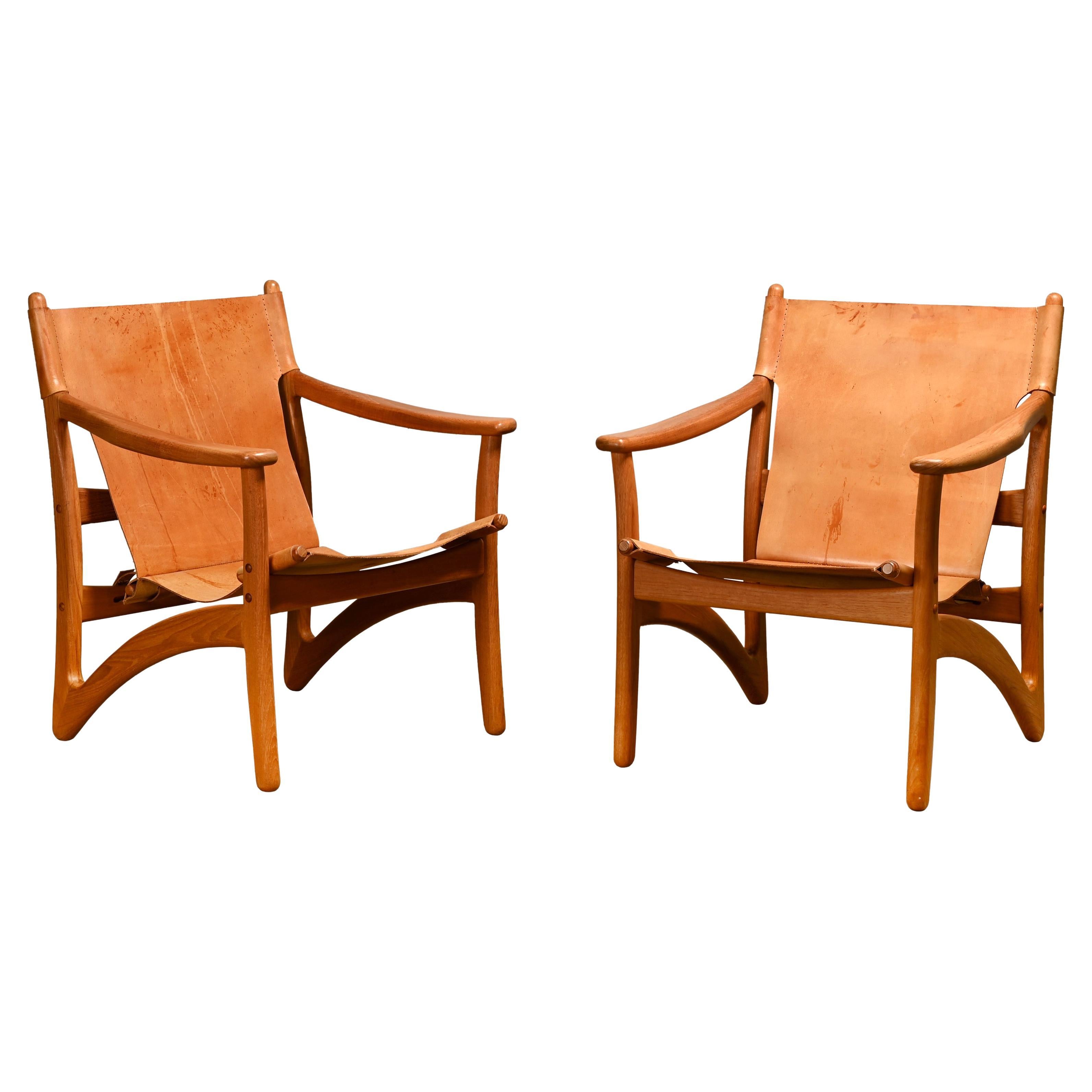 Arne Vodder Pair Lounge Chairs in Teak and Saddle Leather for Kircodan, Denmark