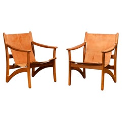 Arne Vodder Pair Lounge Chairs in Teak and Saddle Leather for Kircodan, Denmark