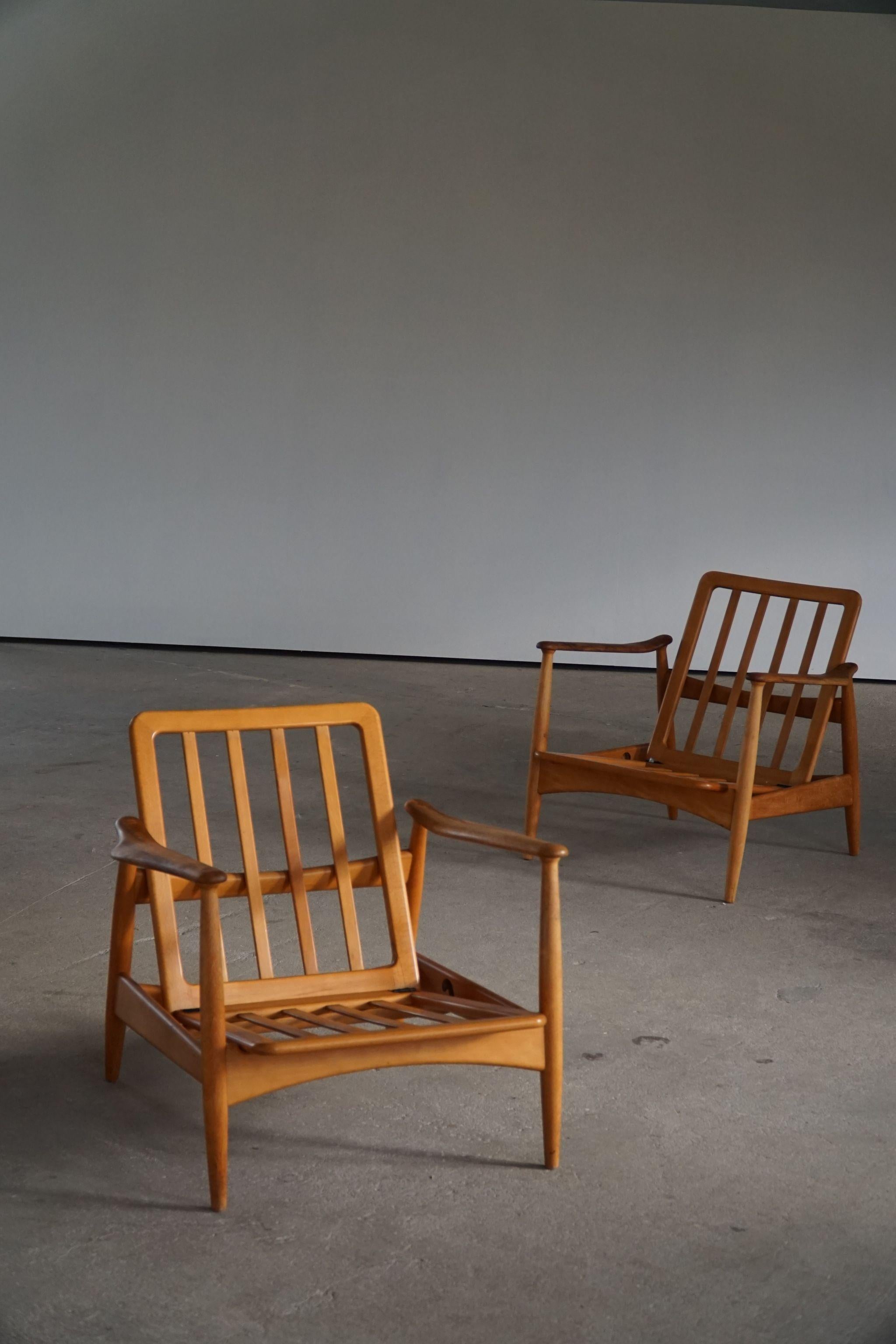 Scandinavian Modern Arne Vodder, Pair of Lounge Chairs, Model FD 161, Reupholstered in Bouclé, 1950s