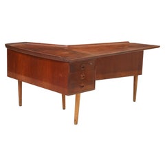 Arne Vodder Reverse Boomerang Executive Desk in Teak with Dry Bar