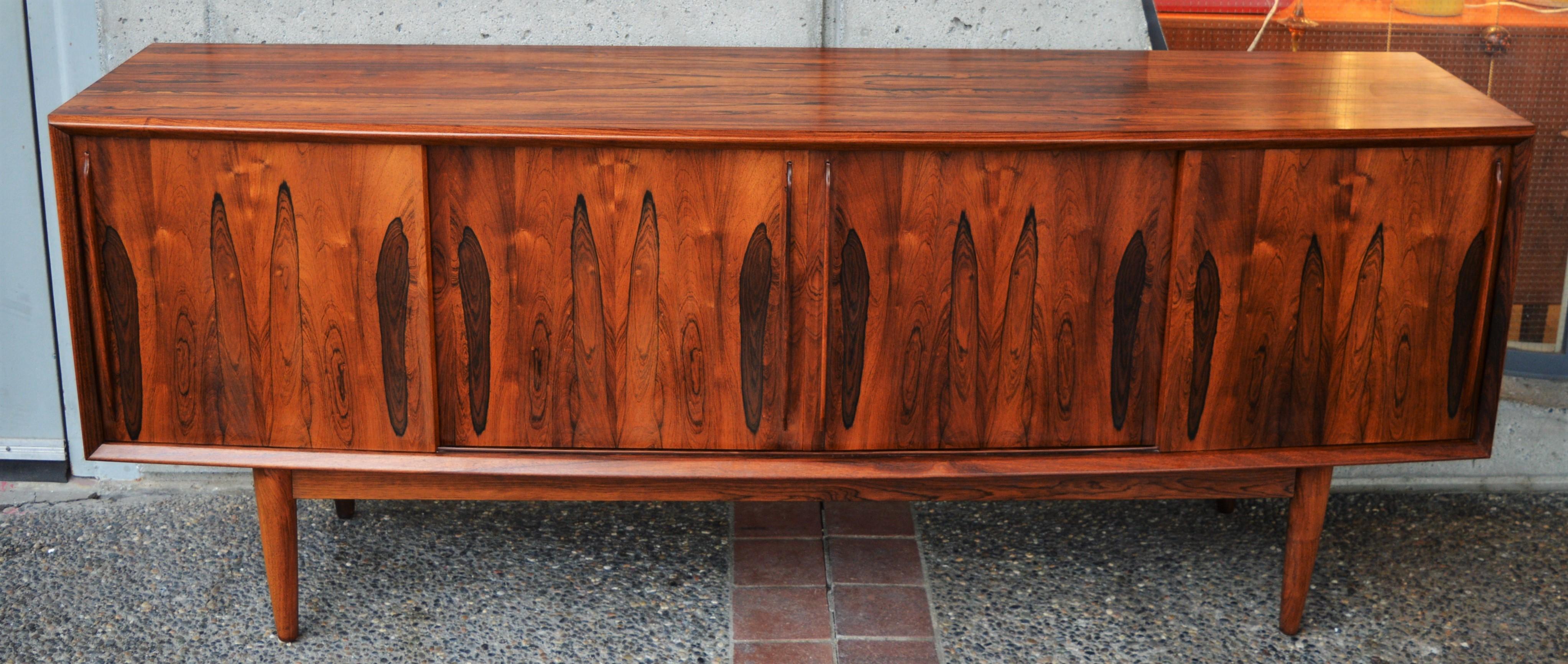 Arne Vodder Rosewood Bow Front Credenza with Teak Interior for HP Hansen 8