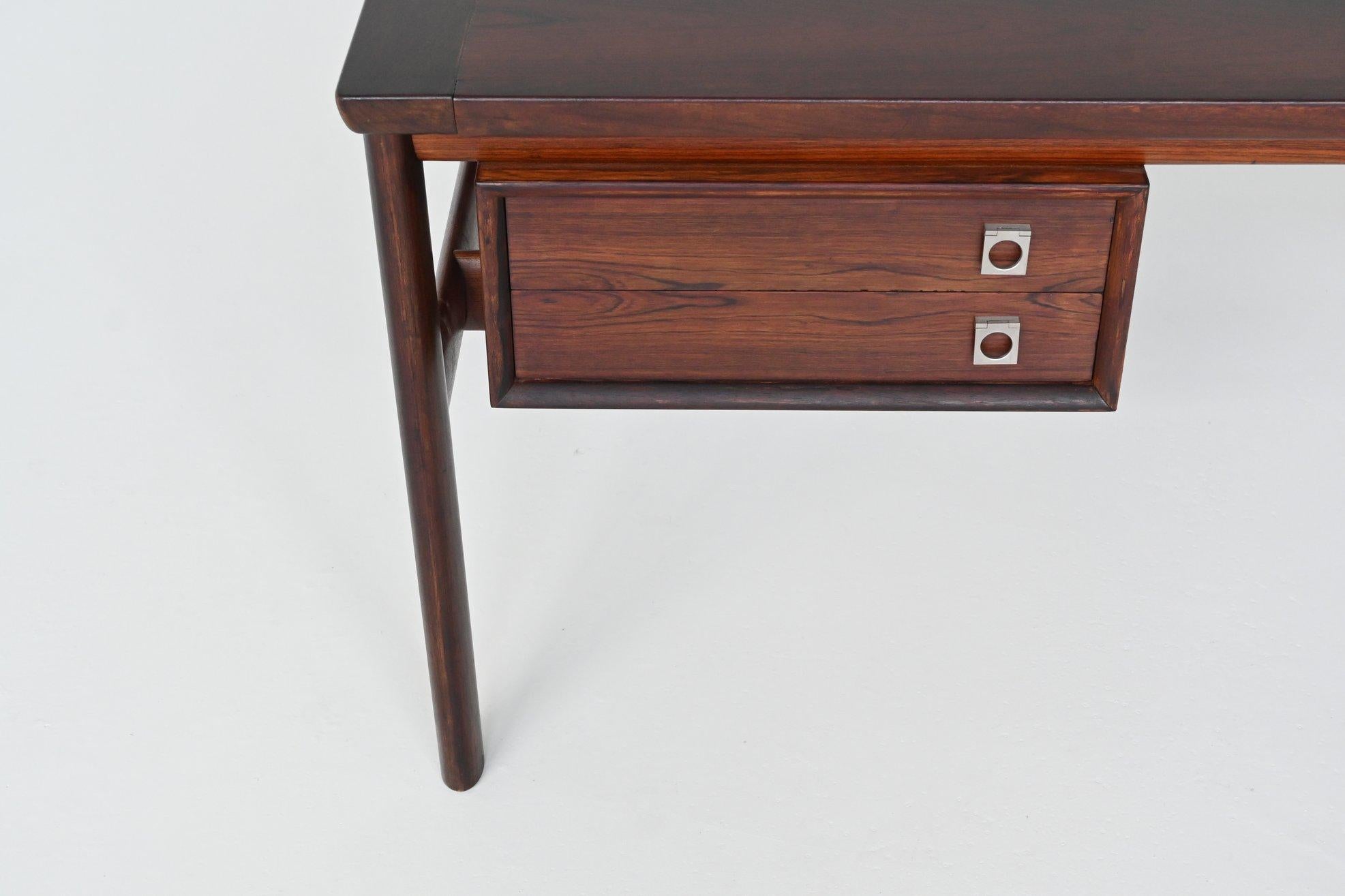 Metal Arne Vodder rosewood executive desk in rosewood Sibast Denmark 1960