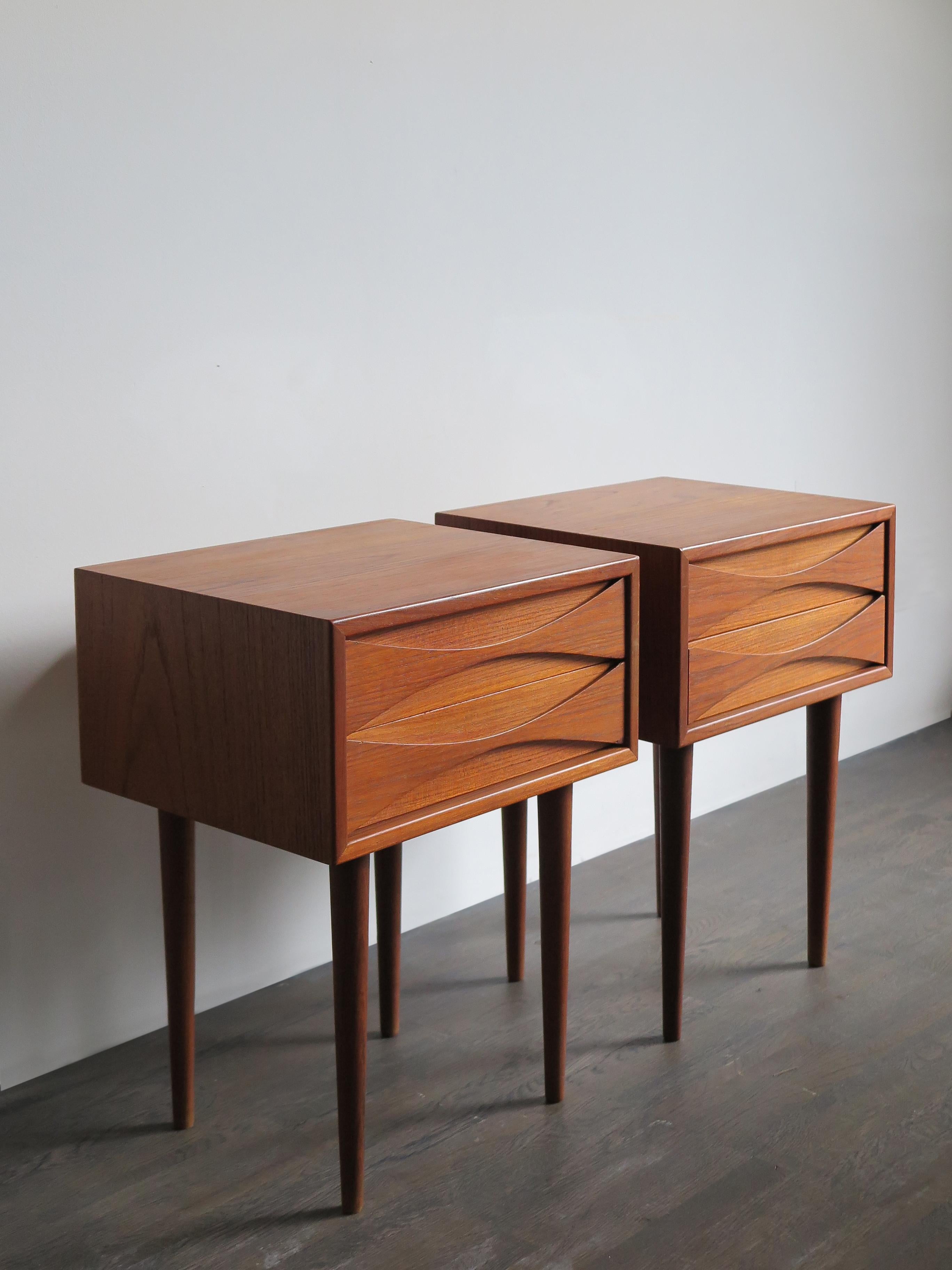 1950s set of two Danish teak nightstands or side table with two drawers designed by Arne Vodder for N.C. Mobler.