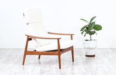 Arne Vodder Sculpted Teak & Boucle Reclining Lounge Chair for France & Son