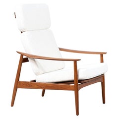 Arne Vodder Sculpted Teak & Boucle Reclining Lounge Chair for Sibast Møbler