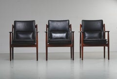 Arne Vodder set of 3 Armchairs in Rosewood and Leather mod. 431, Denmark, 1960's