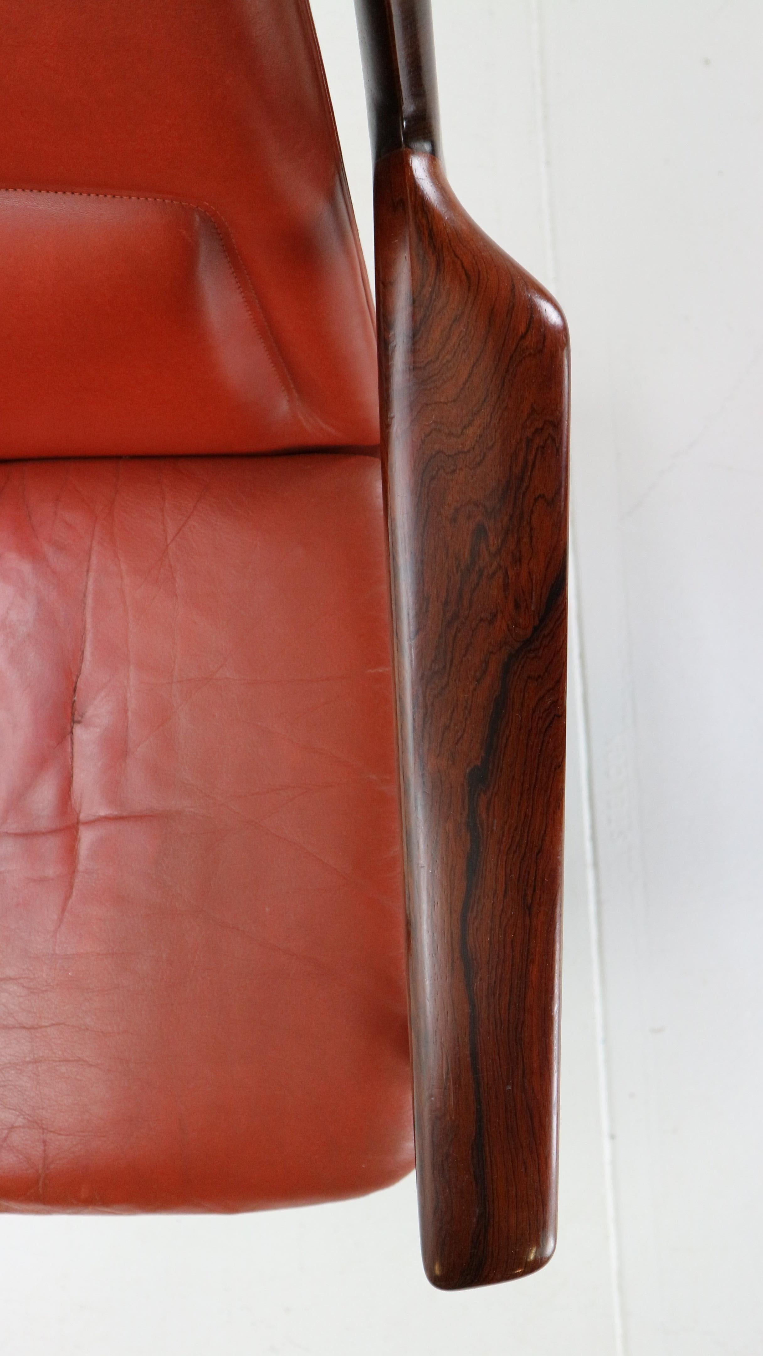 Arne Vodder Set of 4 Red Leather Armchairs for Sibast, 1960s Denmark 6