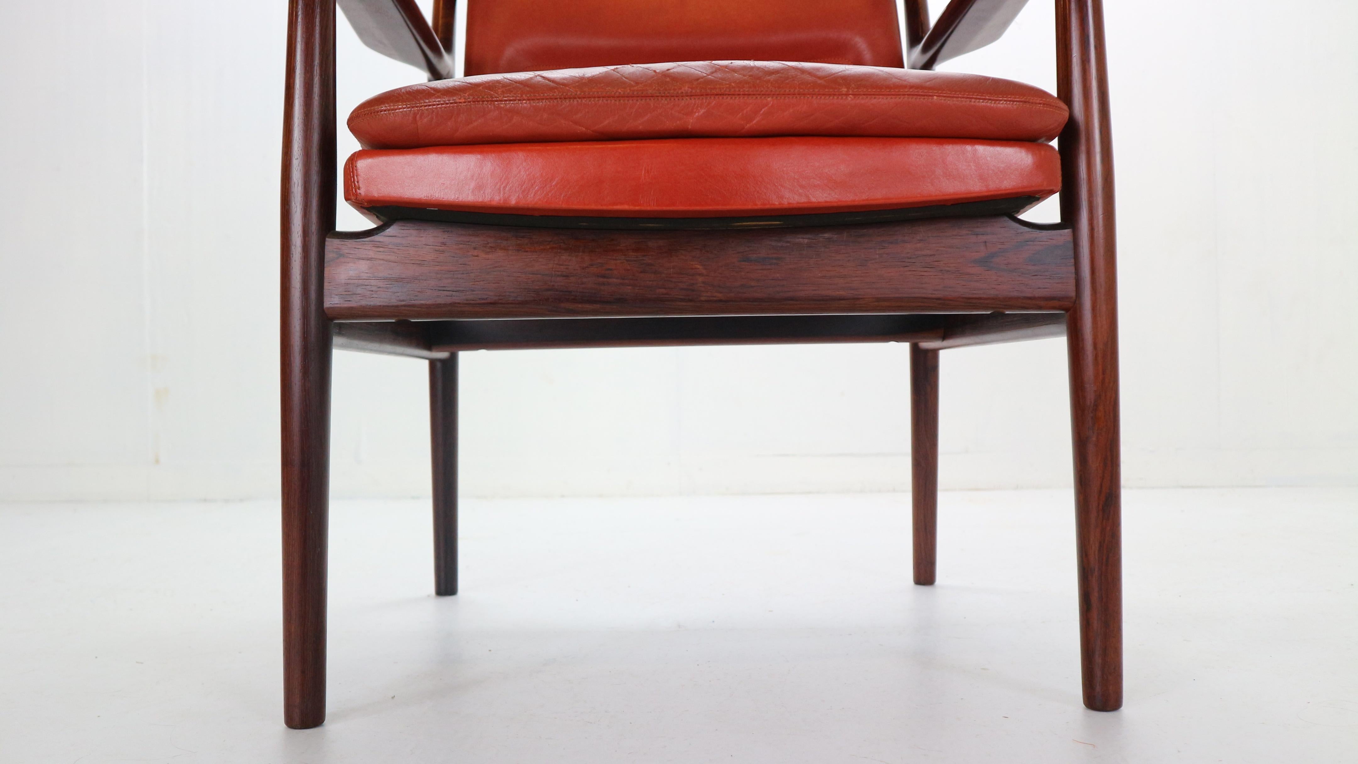 Arne Vodder Set of 4 Red Leather Armchairs for Sibast, 1960s Denmark 3