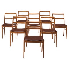 Arne Vodder Set of Eight Dining Chairs in Teak and Brown Leather 