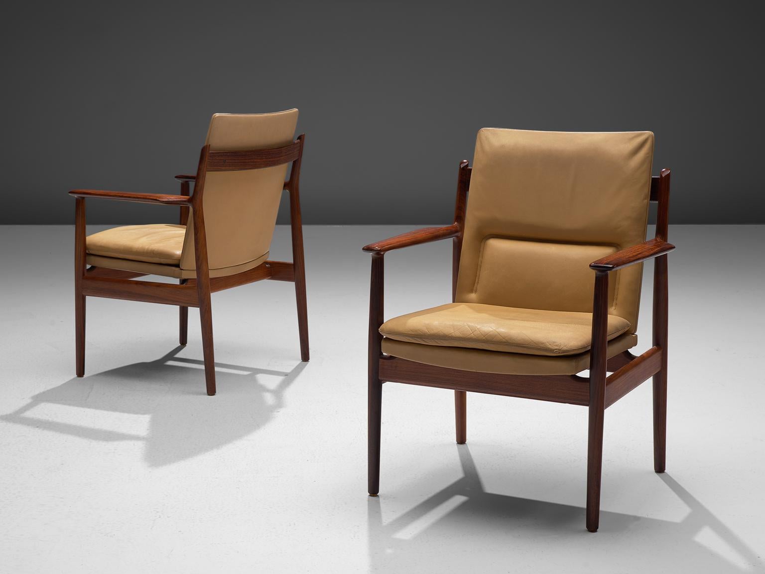 Danish Arne Vodder Set of Eight Dining Chairs with Cognac Leather