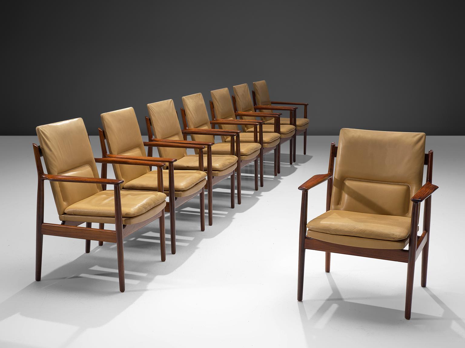 Arne Vodder Set of Eight Dining Chairs with Cognac Leather 3