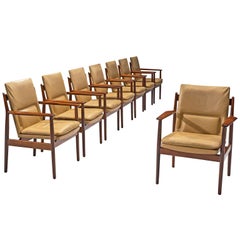 Arne Vodder Set of Eight Dining Chairs with Cognac Leather