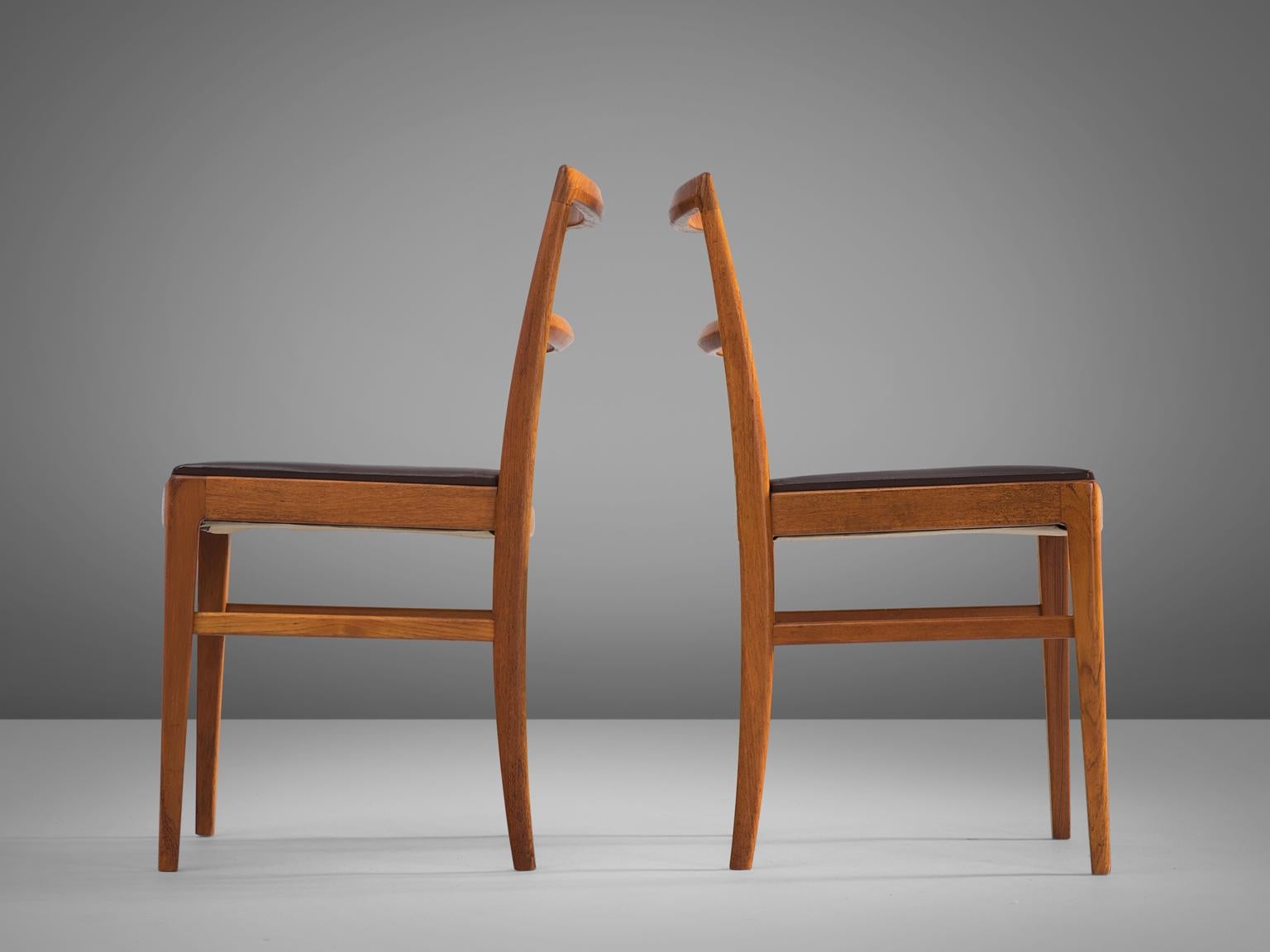 Leather Arne Vodder Teak Dining Chairs for Sibast