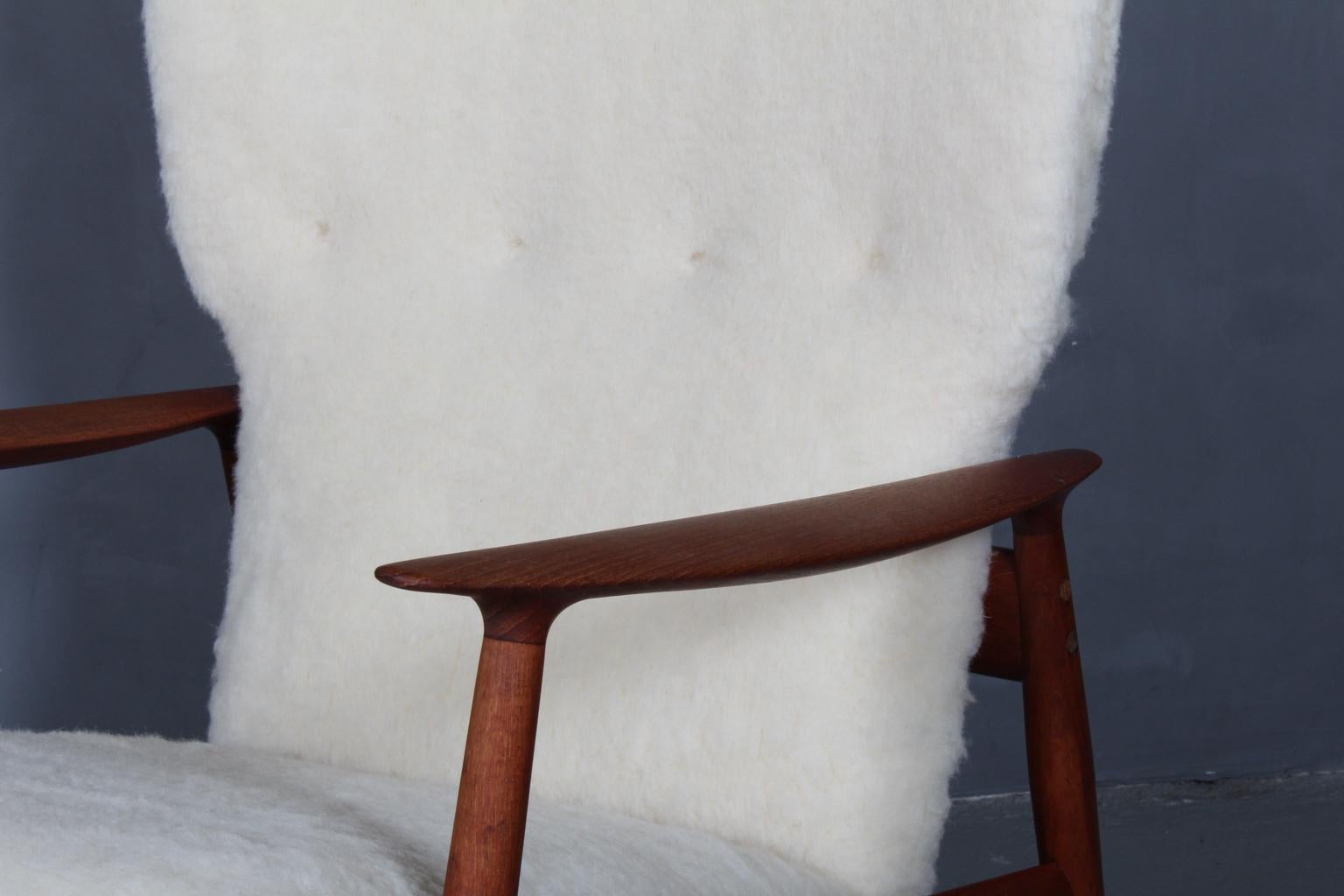 Danish Arne Vodder Set of Lounge Chairs and Ottoman in Sheepskin