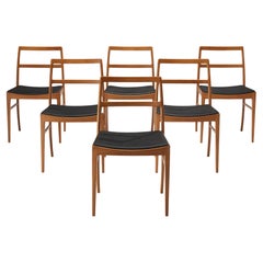 Vintage Arne Vodder Set of Six Dining Chairs in Teak and Black Leather 