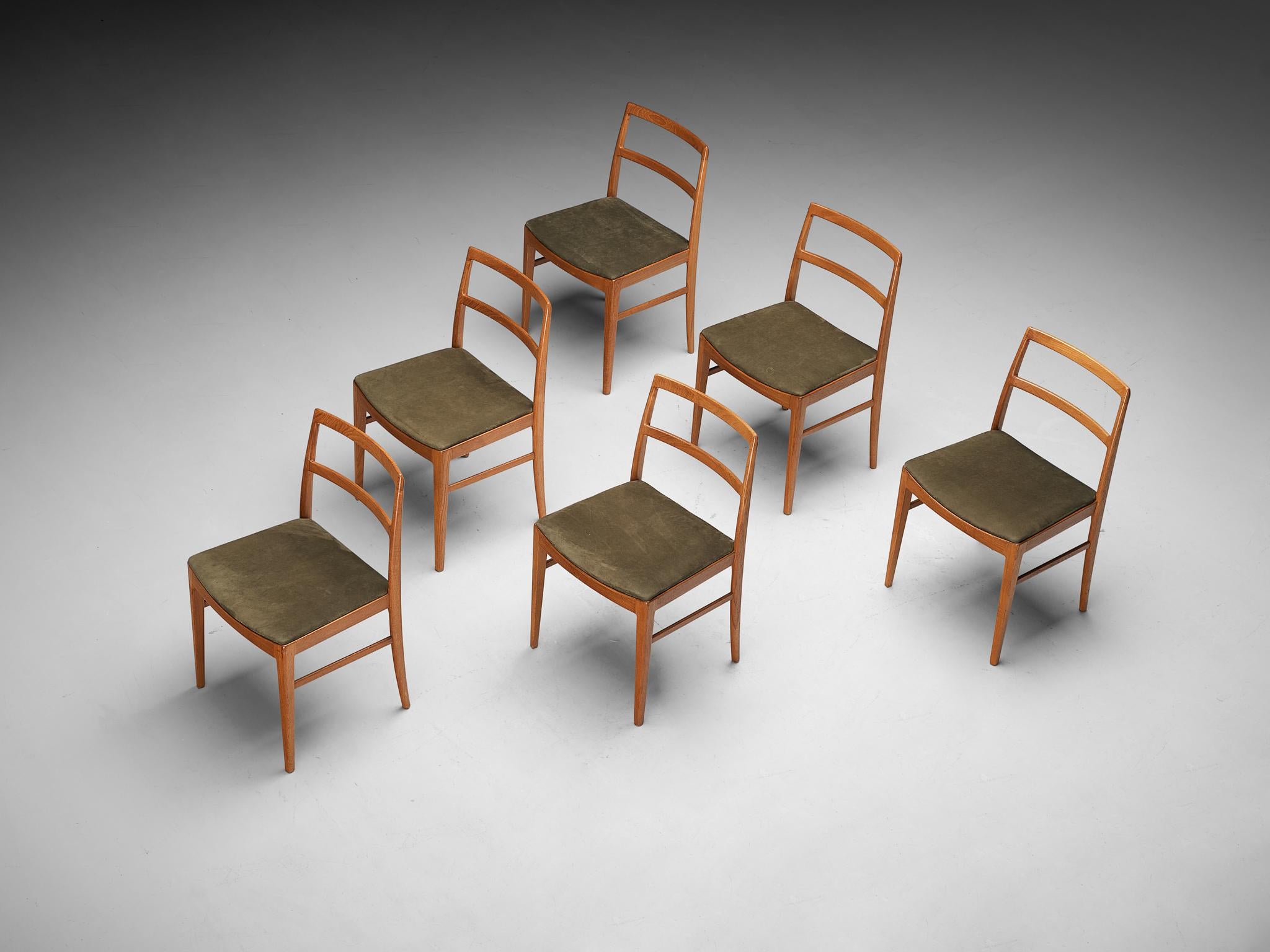 Scandinavo moderno Set di sei sedie da pranzo Arne Vodder in teak e tappezzeria Greene & Greene in vendita