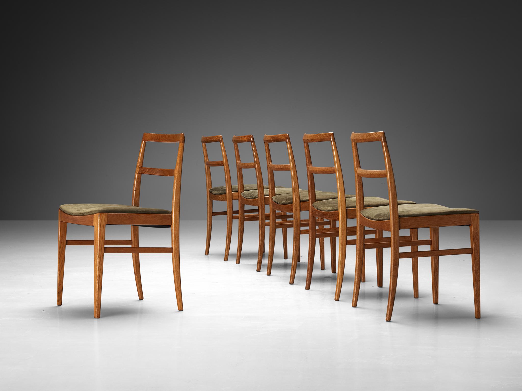 Teak Set di sei sedie da pranzo Arne Vodder in teak e tappezzeria Greene & Greene in vendita