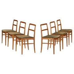 Ensemble de six chaises de salle à manger en teck et tissu vert Arne Vodder 