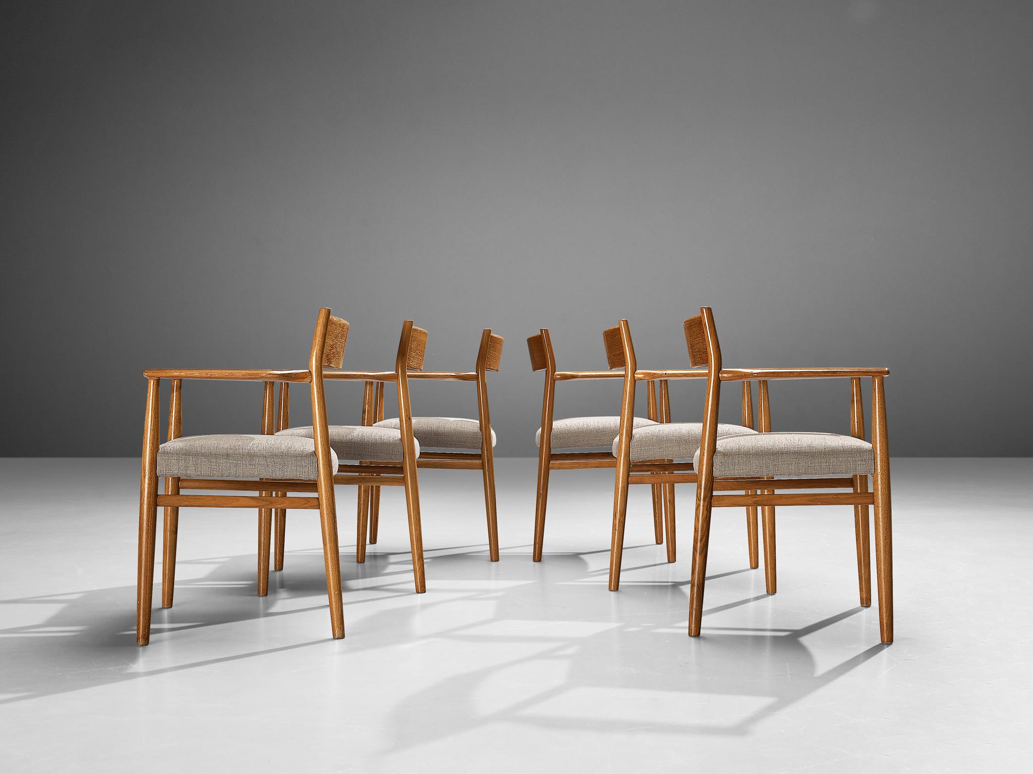 Arne Vodder Set of Six Dining Chairs in Walnut and Grey Upholstery For Sale 5