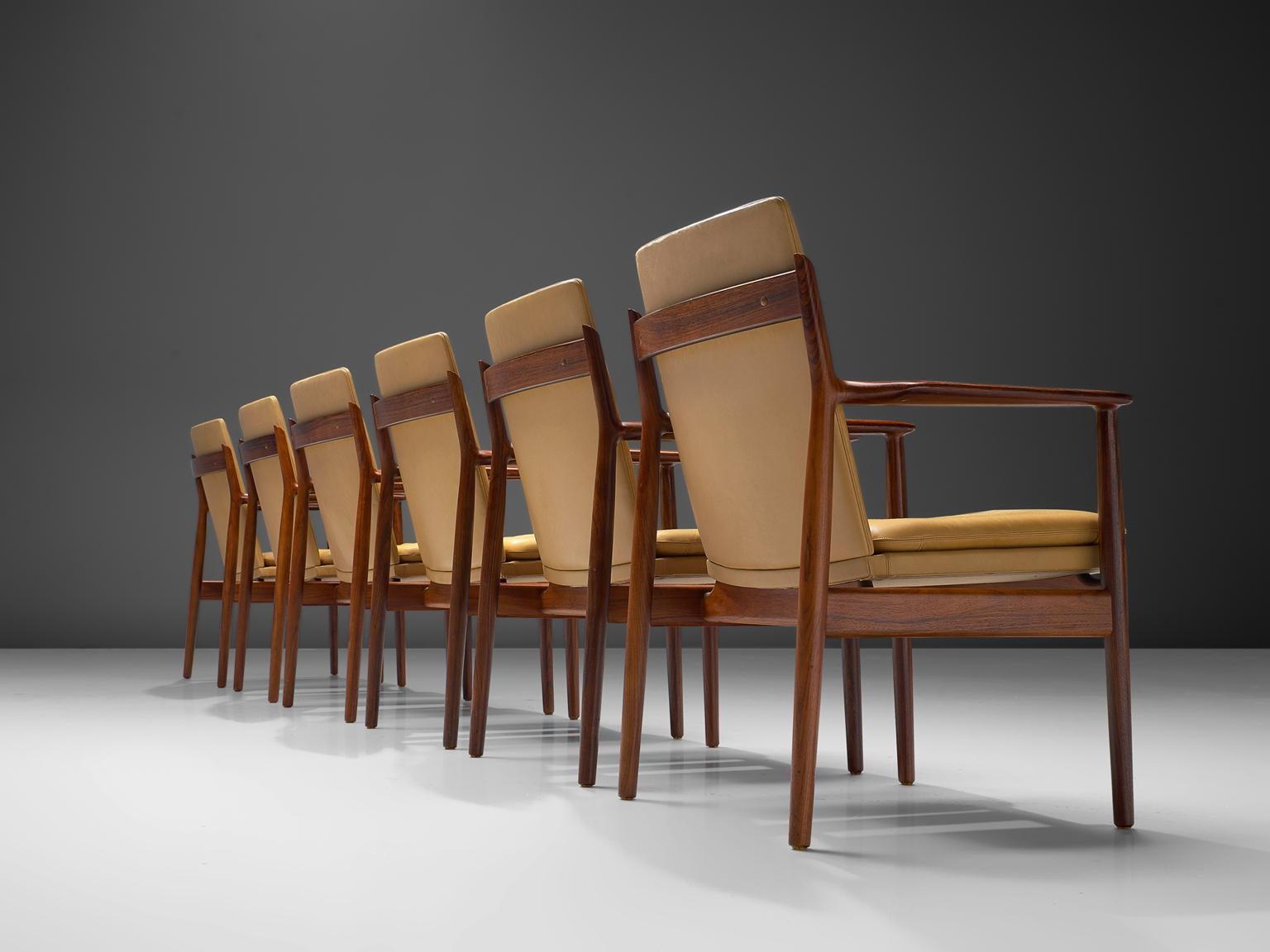 Scandinavian Modern Arne Vodder Set of Six Dining Chairs with Cognac Leather