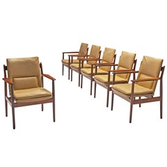 Arne Vodder Set of Six Dining Chairs with Cognac Leather