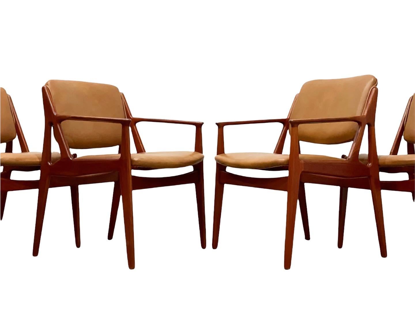Scandinavian Modern Arne Vodder Set of Six Mid Century Danish Modern Dining Chairs Teak + Leather