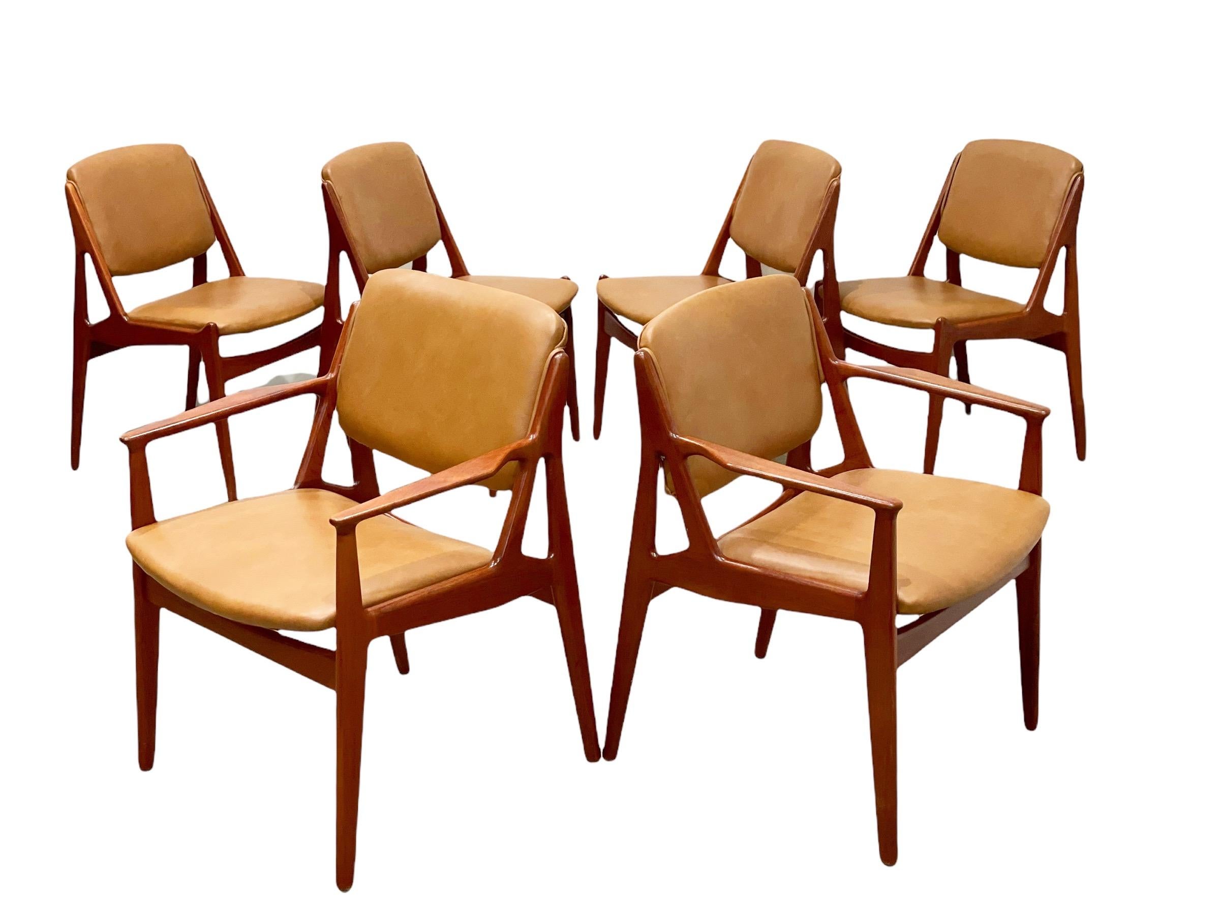 Arne Vodder Set of Six Mid Century Danish Modern Dining Chairs Teak + Leather 3
