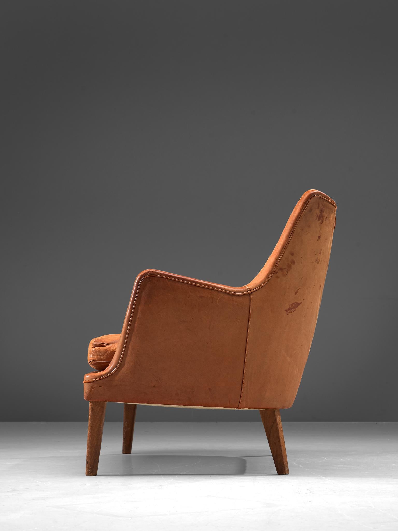 Mid-20th Century Arne Vodder Settee in Patinated Cognac Leather