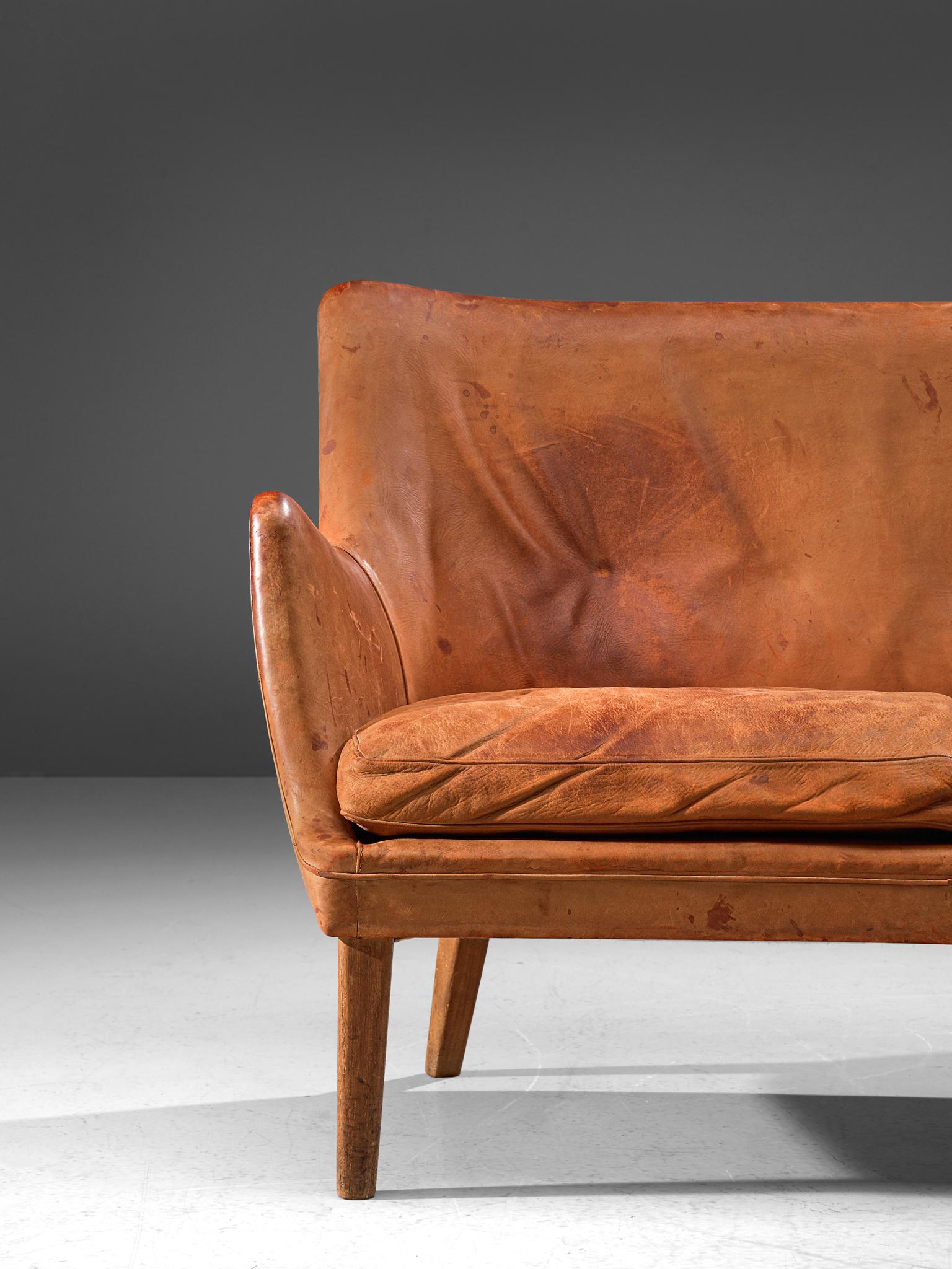 Arne Vodder Settee in Patinated Cognac Leather 1