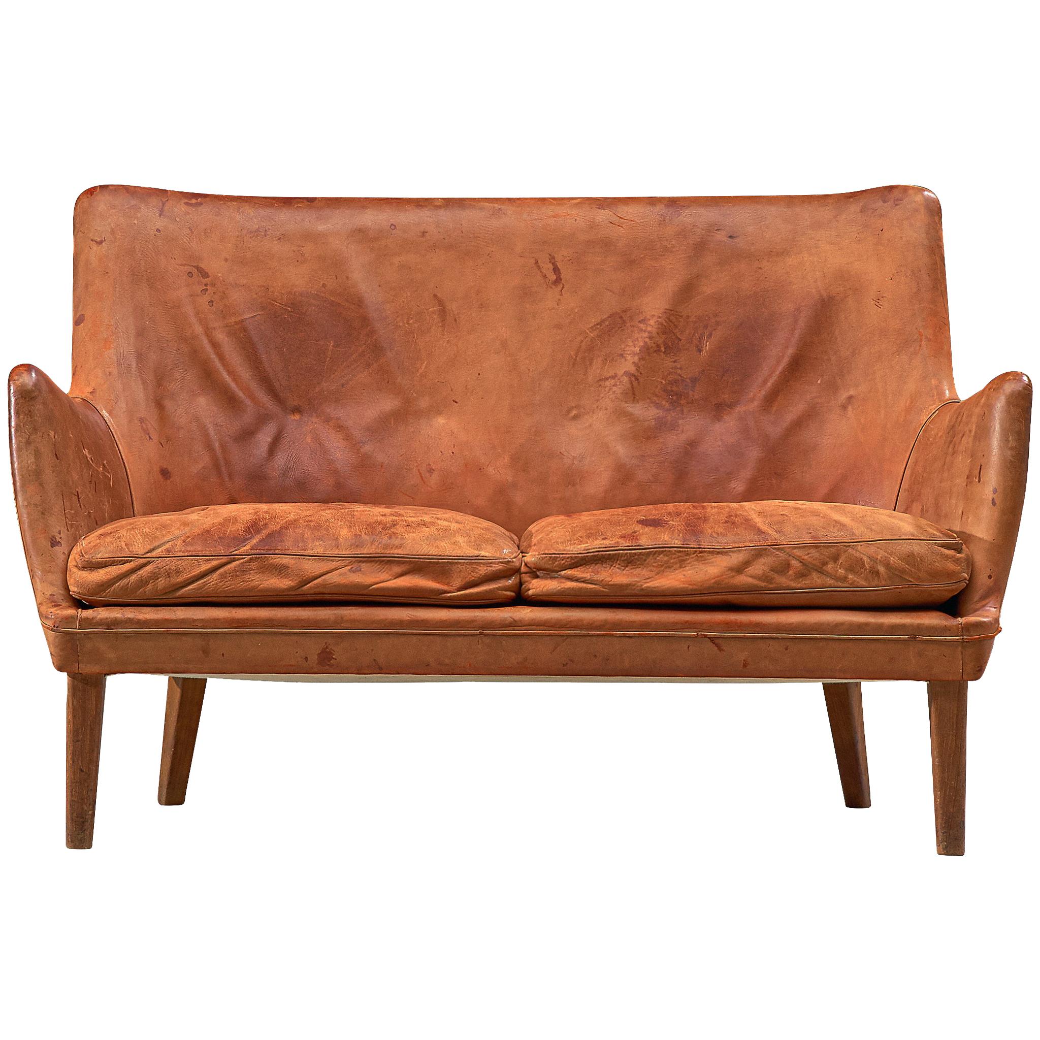 Arne Vodder Settee in Patinated Cognac Leather