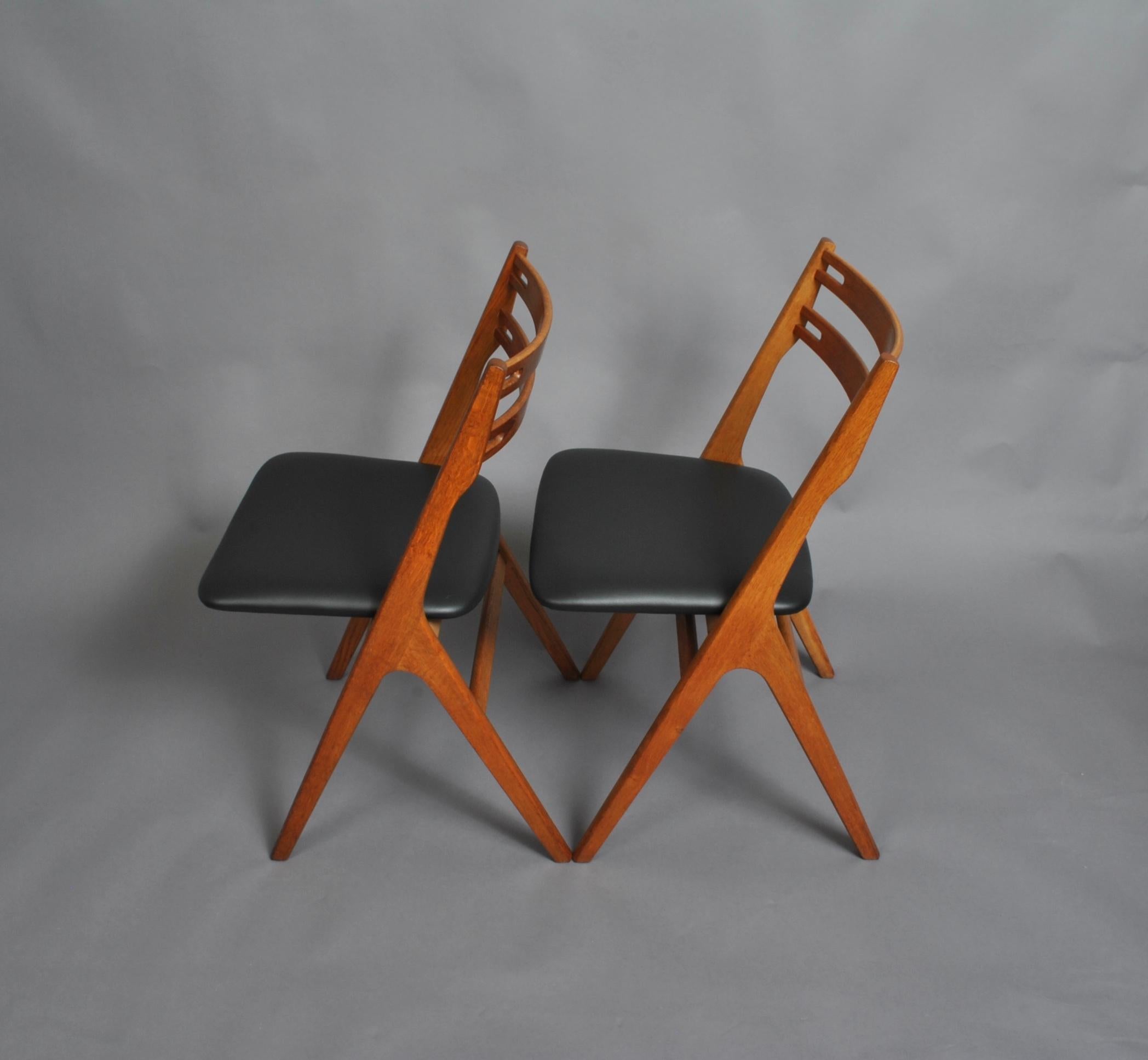 Danish Oak Dining Chairs by Arne Vodder, Reupholstered X6 2