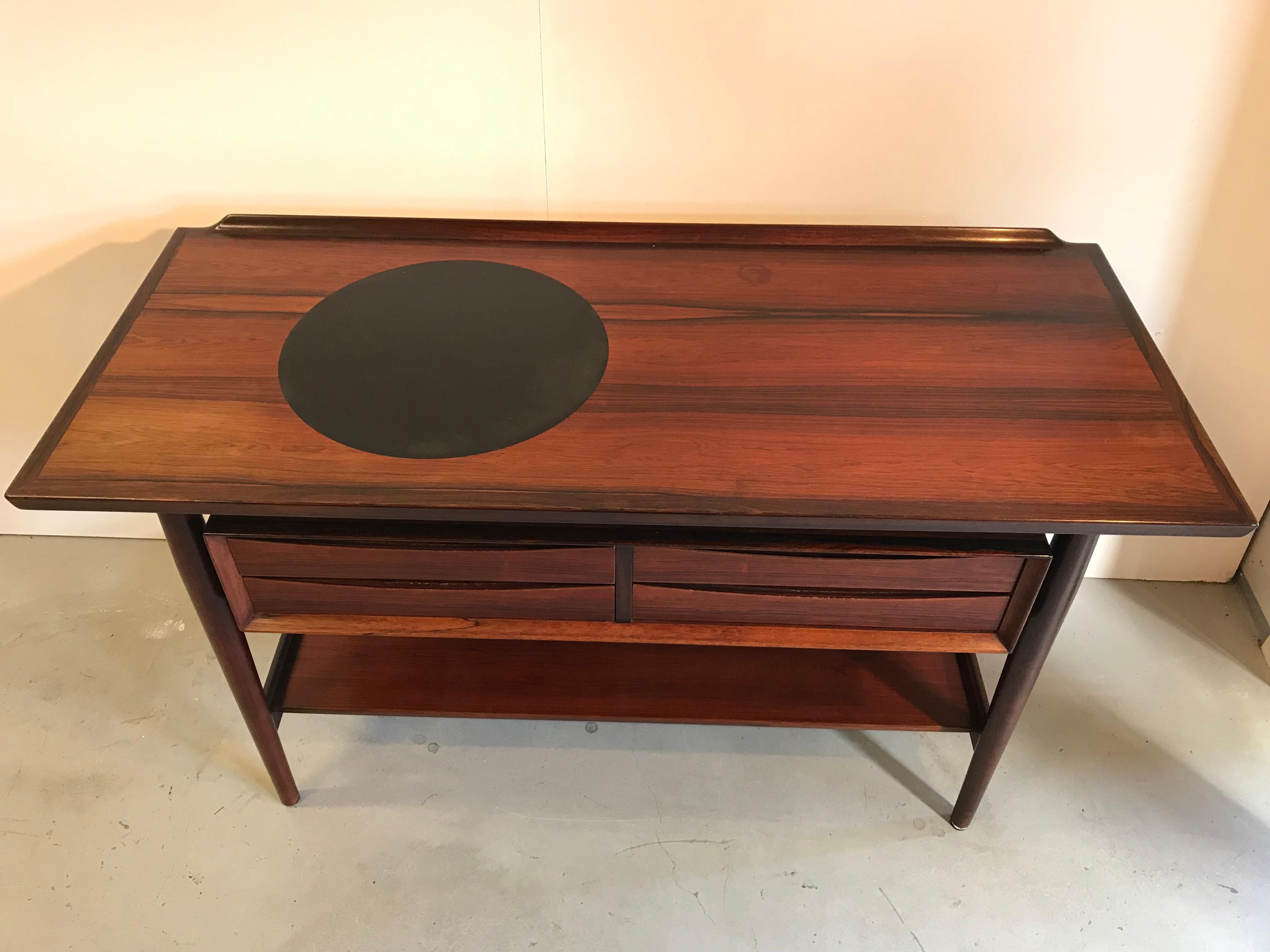 Arne Vodder console buffet/table. 
Pallisander wood console produced by Sibast Denmark 1960s. 

This buffet is beautifully finished even at the back so has versatile use, even, if wanted, freestanding option. It consists of a shelf, a surface and