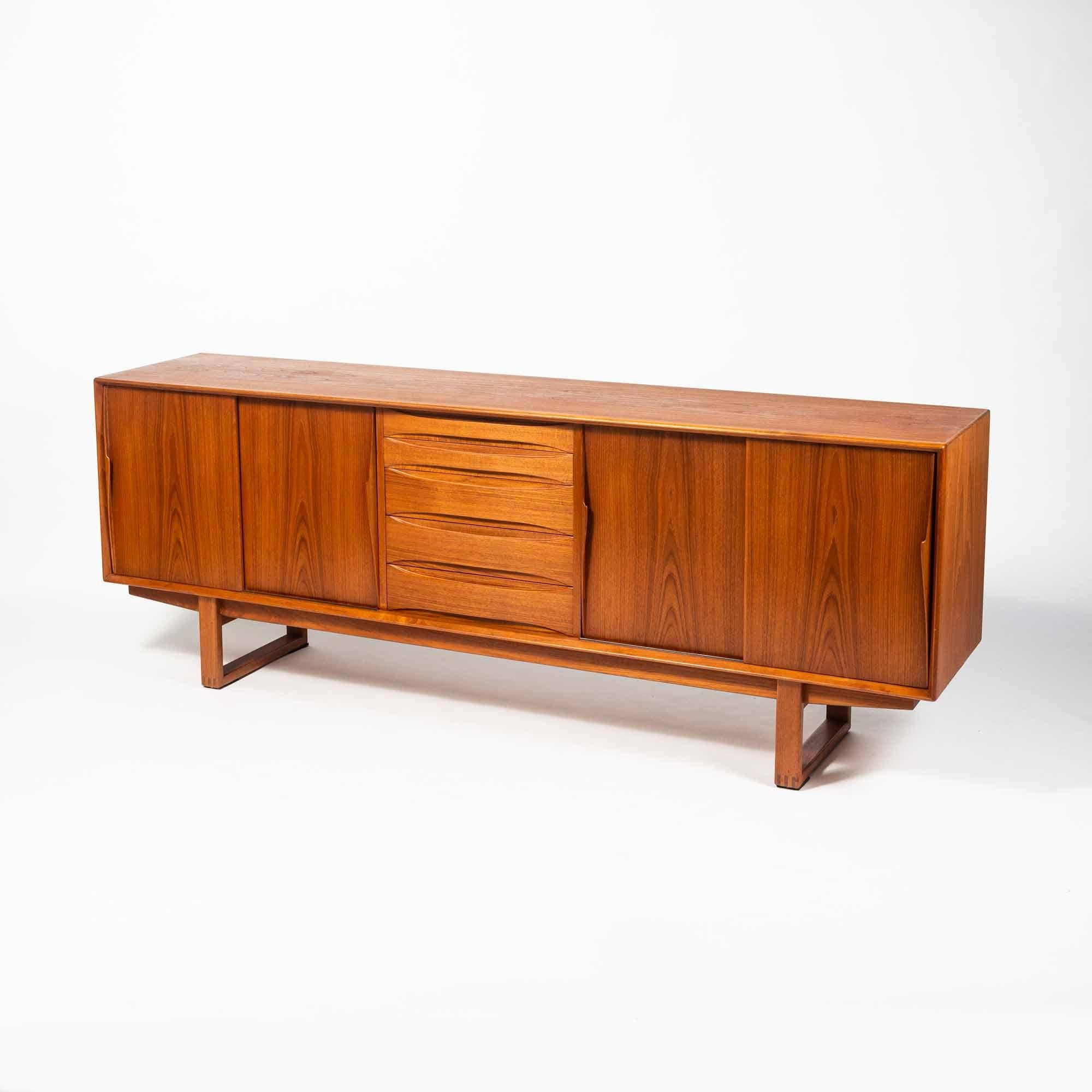 Mid-Century Modern Dyrlund Sled Leg Teak Credenza in the manner of Arne Vodder