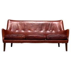 Arne Vodder Sofa aus patiniertem Original-Leder 