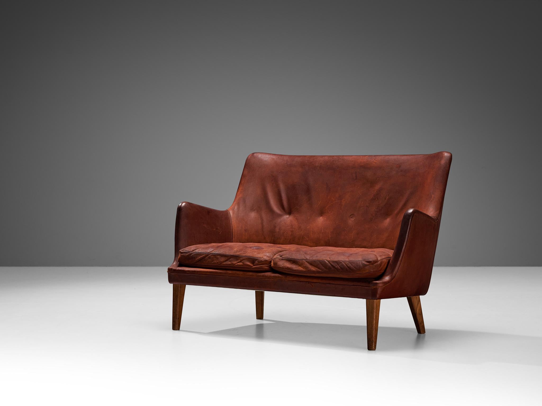 Scandinavian Modern Arne Vodder Sofa in Patinated Cognac Leather For Sale