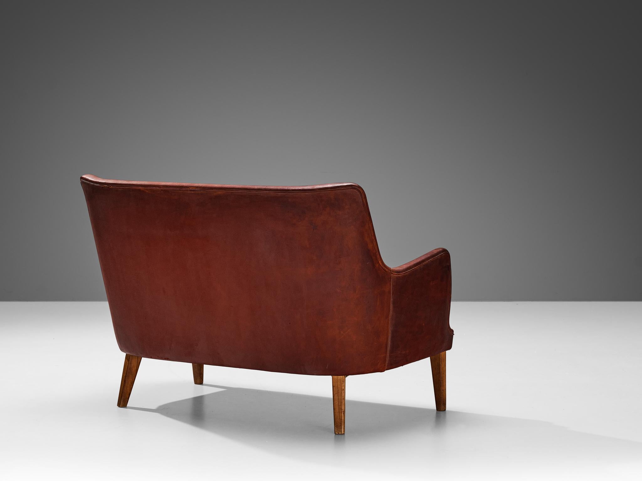 Danish Arne Vodder Sofa in Patinated Cognac Leather For Sale