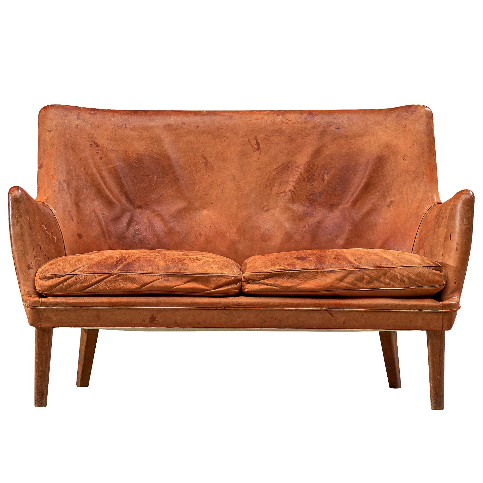 Arne Vodder Sofa in Patinated Cognac Leather
