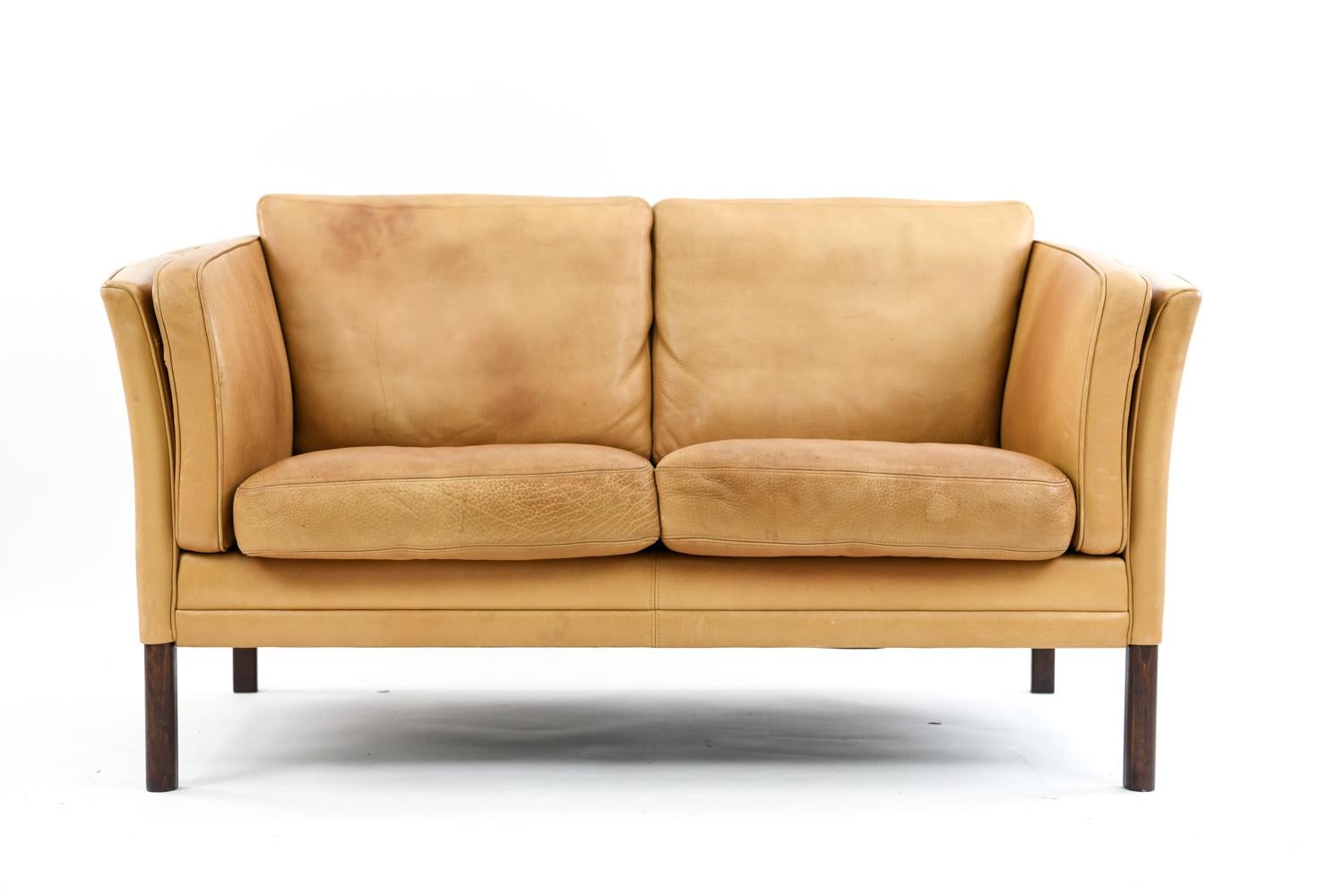 Mid-Century Modern Arne Vodder Style Cognac Buffalo Leather Sofa