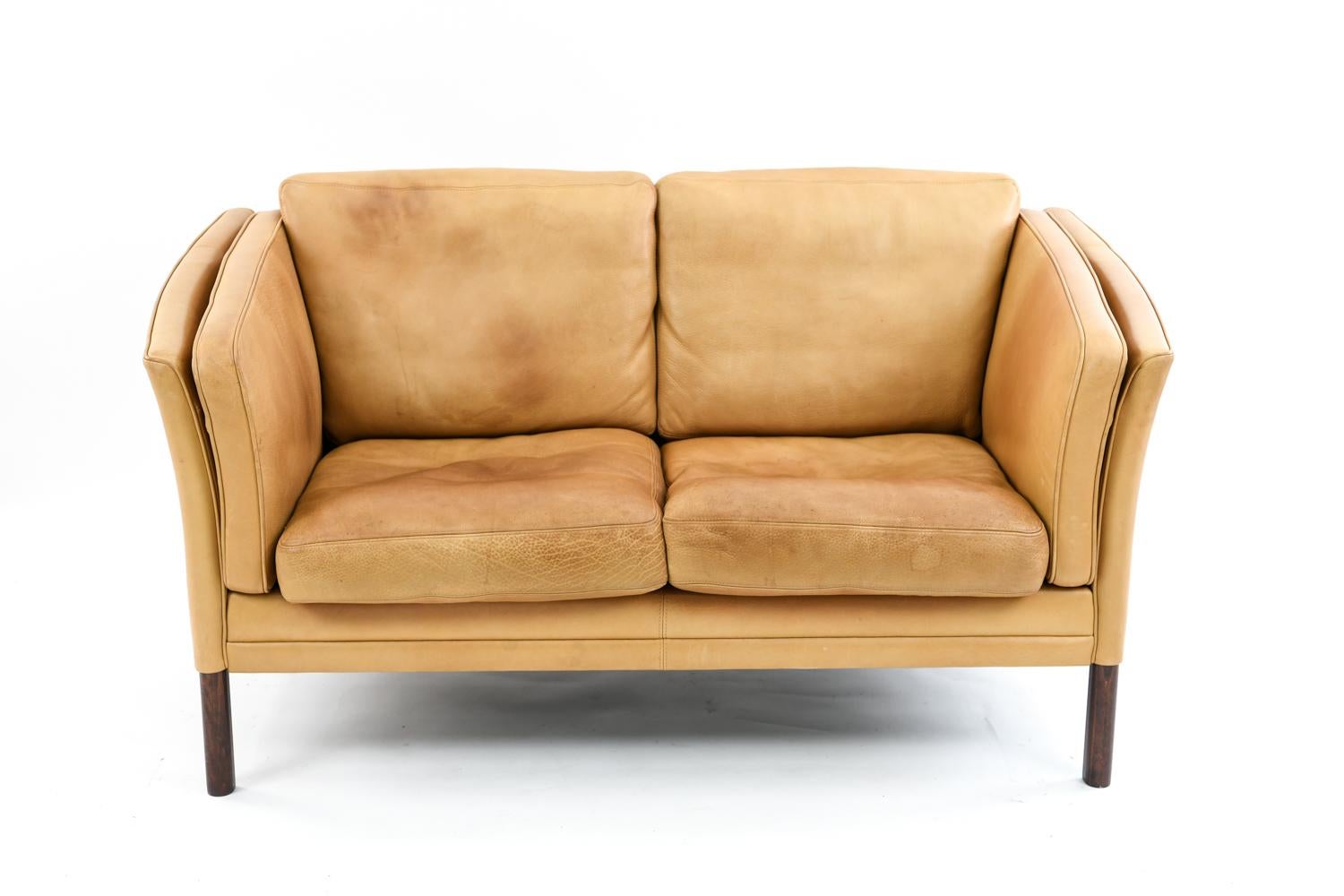 Danish Arne Vodder Style Cognac Buffalo Leather Sofa