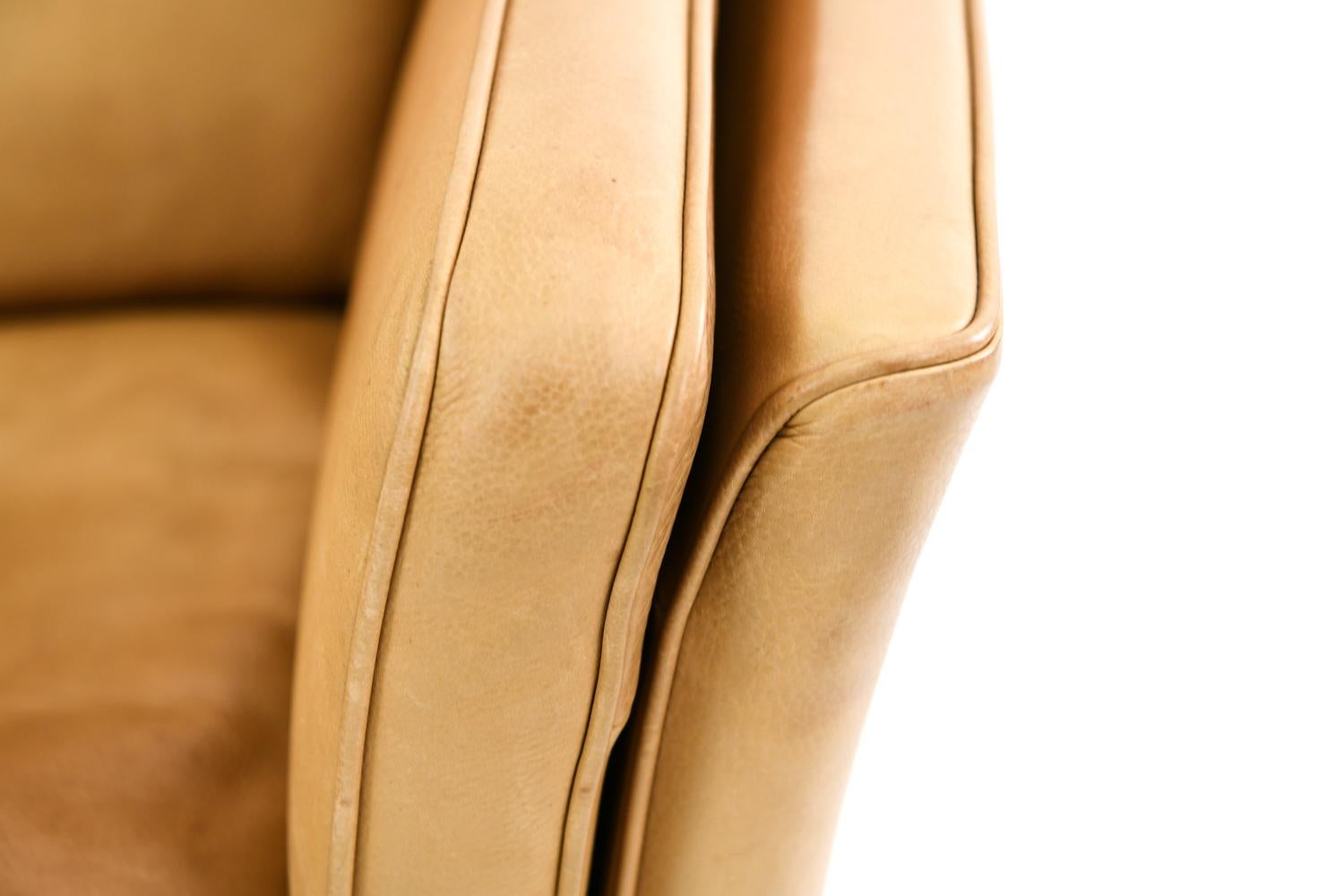 20th Century Arne Vodder Style Cognac Buffalo Leather Sofa
