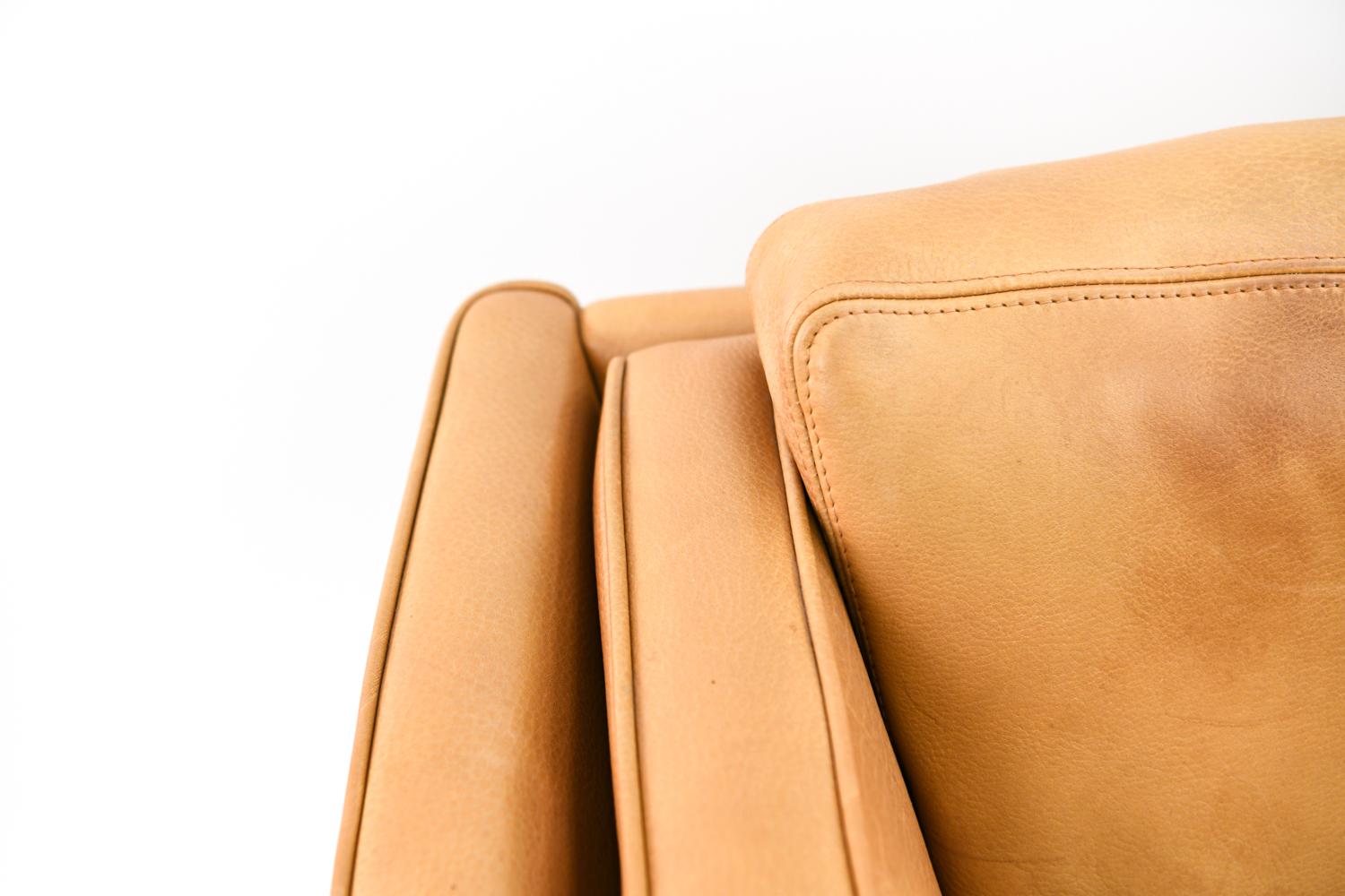 Arne Vodder Style Cognac Buffalo Leather Sofa 2