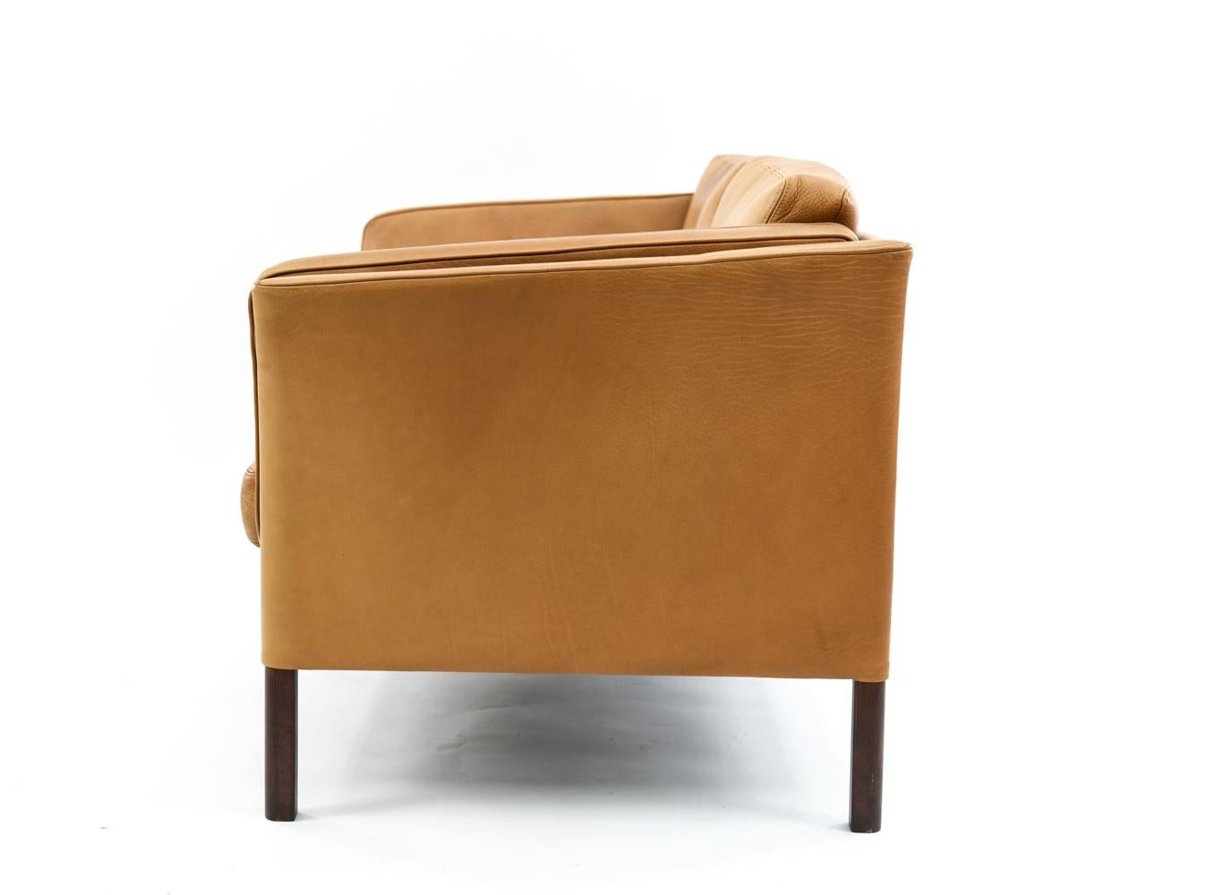 Arne Vodder Style Cognac Buffalo Leather Sofa 3