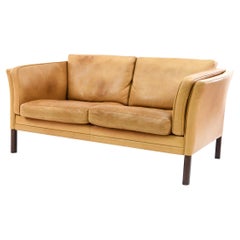 Arne Vodder Style Cognac Buffalo Leather Sofa