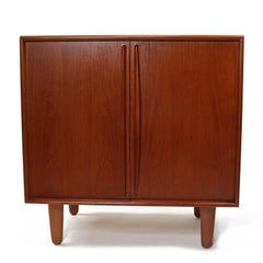 Arne Vodder Style Danish Teak Carved Pull Credenza Media Record Cabinet