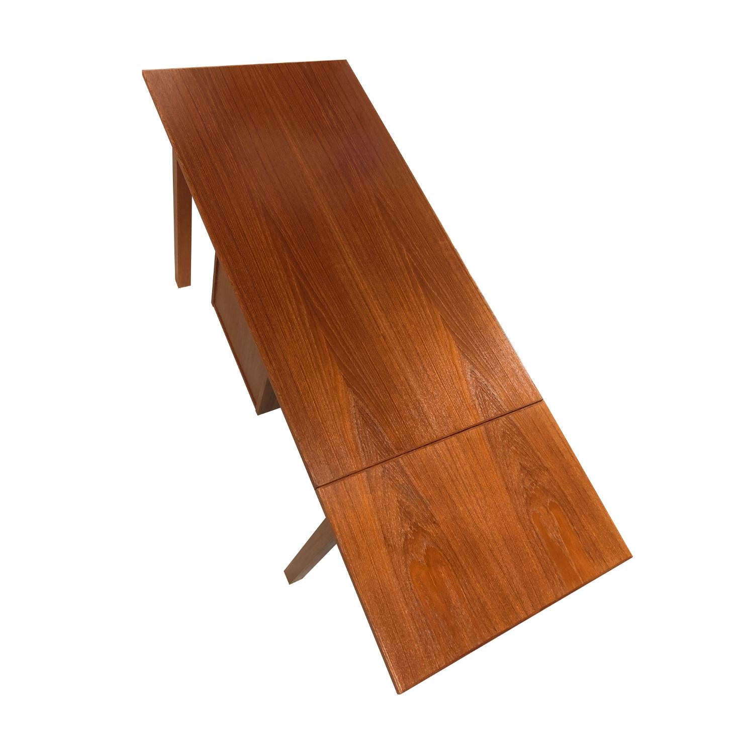 Mid-Century Modern Arne Vodder Style Danish Teak Desk with Sliding Drop-Leaf Top