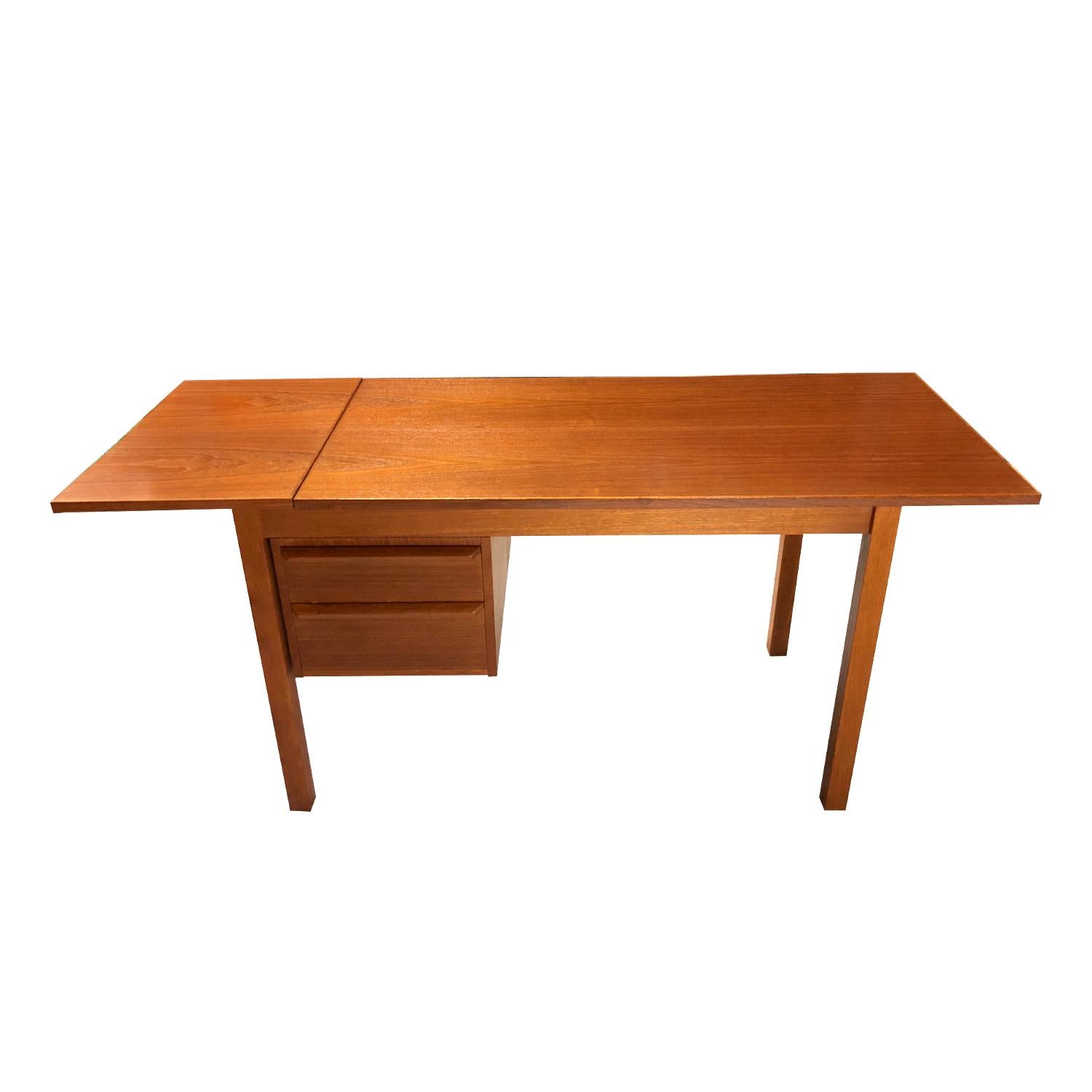 Mid-20th Century Arne Vodder Style Danish Teak Desk with Sliding Drop-Leaf Top