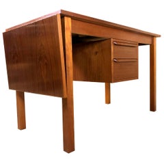 Arne Vodder Style Danish Teak Desk with Sliding Drop-Leaf Top