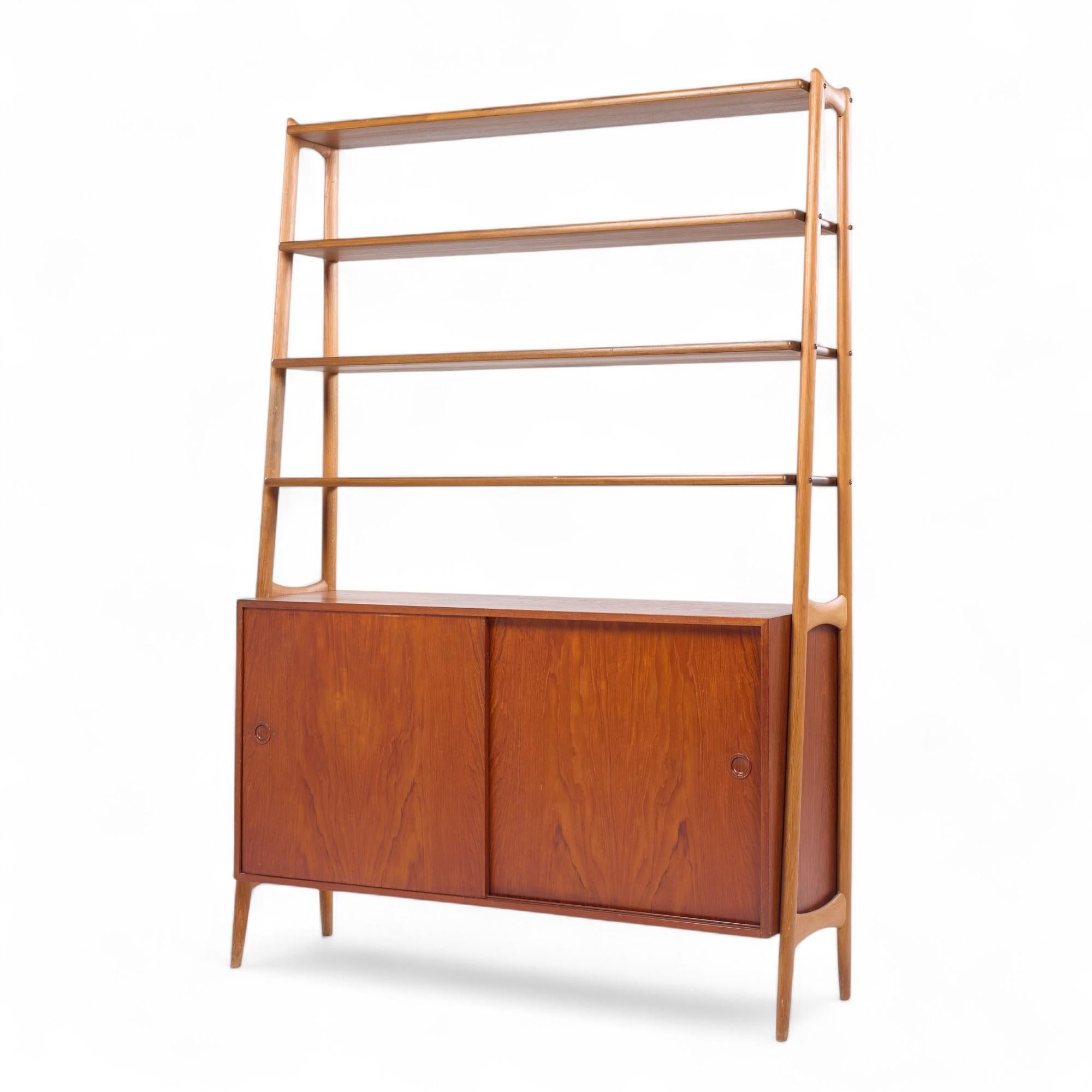 Mid-Century Modern Arne Vodder Style Mid Century Danish Teak Book Shelf Credenza For Sale