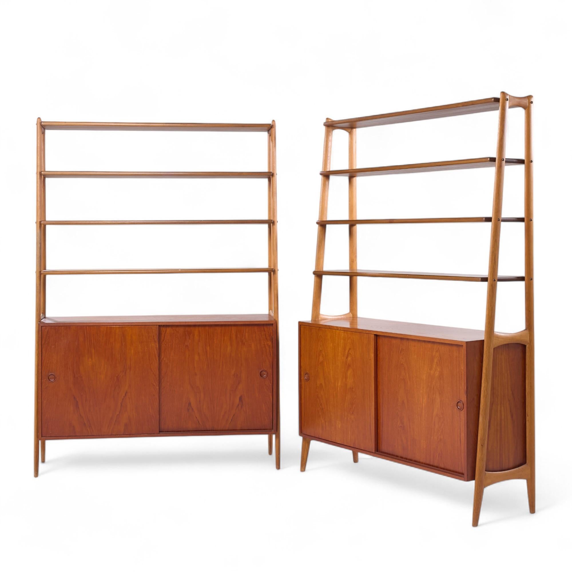 Mid-Century Modern Arne Vodder Style Mid Century Danish Teak Book Shelf Credenza - Pair For Sale